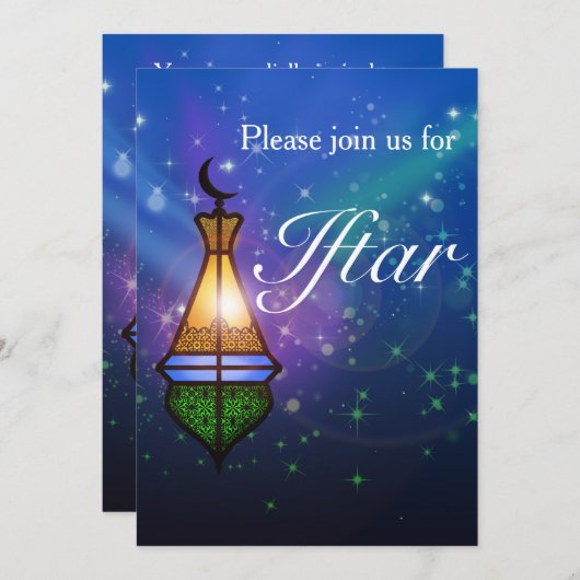 Magical Oriental Lantern - Iftar Party Invitation Kaart (Voorkant / Achterkant)