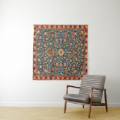 Magical Oriental Rug Pattern in Blue and Red Wandkleed (In Situ (horizontaal))