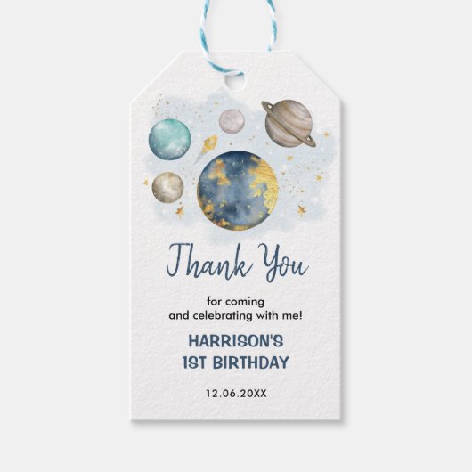 Magical Outer Space Navy Gold Boy Birthday Favors Cadeaulabel (Voorkant)