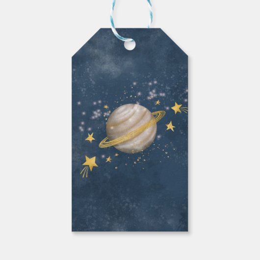 Magical Outer Space Navy Gold Boy Birthday Favors Cadeaulabel (Achterkant)