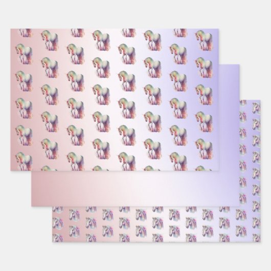 Magical Paars Blush Ombre Unicorn Inpakpapier Vel (Set)