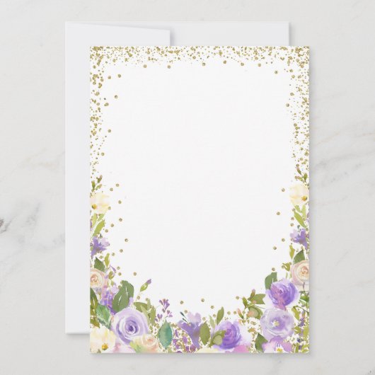 Magical Paars Gold Unicorn Floral Birthday Invite Kaart (Achterkant)