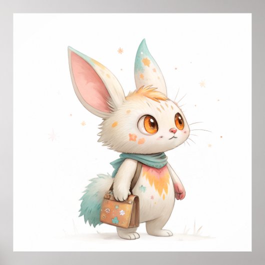 Magical Paint-Splashed Rabbit-Cat Creature Poster (Voorkant)