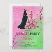 Magical party green witch and pink witch birthday kaart (Voorkant)