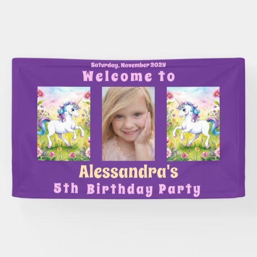 Magical Pastel Custom Verjaardag Foto Spandoek (Horizontaal)
