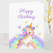 Magical Pastel Rainbow Stars Unicorn Birthday  Kaart (Gele Bloem)