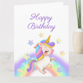 Magical Pastel Rainbow Stars Unicorn Birthday Kaart