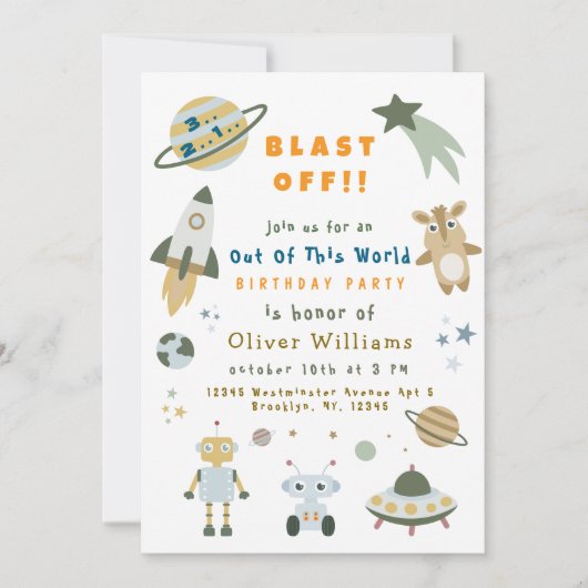 Magical Personalized Space Birthday Party Invite Kaart (Voorkant)