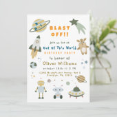 Magical Personalized Space Birthday Party Invite Kaart (Staand voorkant)
