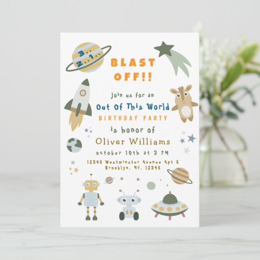 Magical Personalized Space Birthday Party Invite Kaart (Staand voorkant)