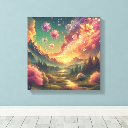 Magical Petal Sky Over Sunset Mountains Canvas (Insitu (Houten vloer))
