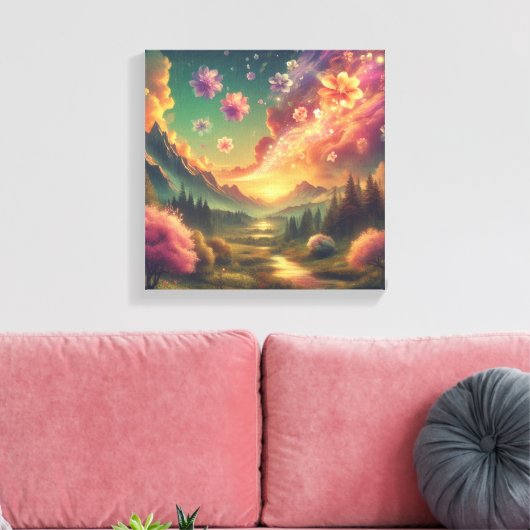 Magical Petal Sky Over Sunset Mountains Canvas (Insitu (Woonkamer))