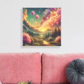 Magical Petal Sky Over Sunset Mountains Canvas Afdruk (Insitu (Woonkamer))
