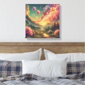 Magical Petal Sky Over Sunset Mountains Canvas Afdruk (Insitu (Slaapkamer))