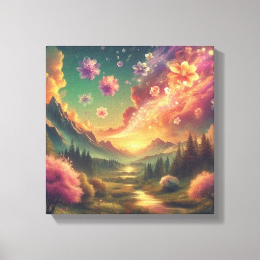 Magical Petal Sky Over Sunset Mountains Canvas Afdruk (Voorkant)