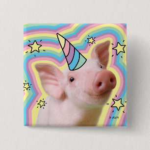 Magical Piglet Unicorn Vierkante Button 5,1 Cm