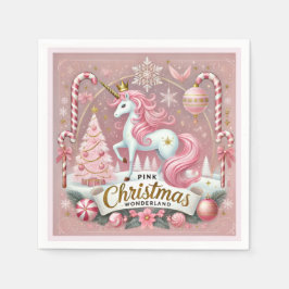 Magical Pink Christmas Wonderland Unicorn Servet