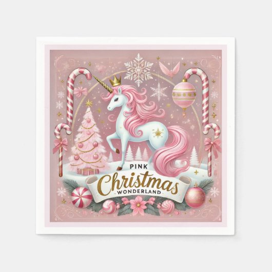 Magical Pink Christmas Wonderland Unicorn  Servet (Voorkant)