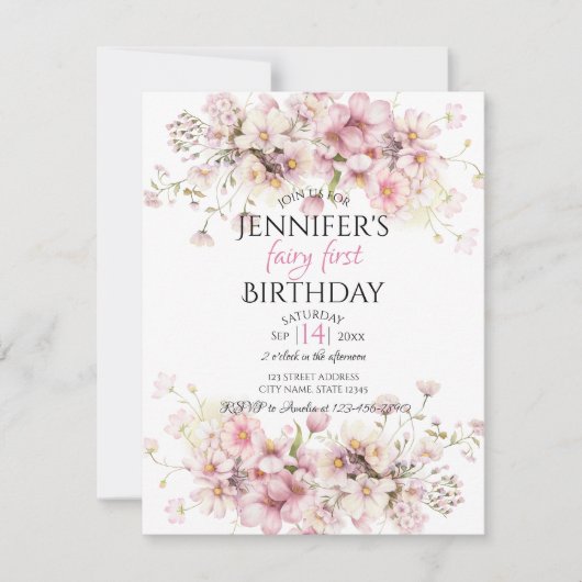 Magical Pink Fairy verjaardagsuitnodiging Kaart (Voorkant)