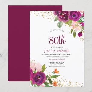 Magical Pink Floral 80th Birthday Invitation Kaart