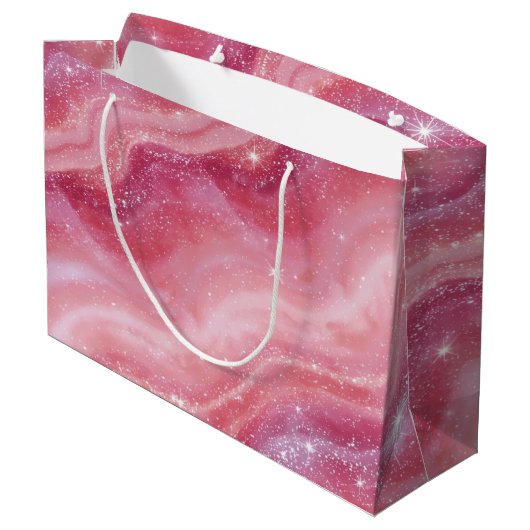 Magical Pink Galaxy Sparkle & Marble Texture Groot Cadeauzakje (Achterkant Gekanteld)