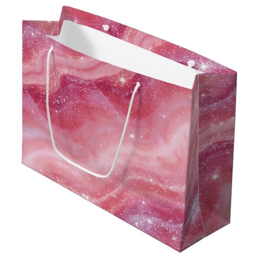 Magical Pink Galaxy Sparkle & Marble Texture Groot Cadeauzakje (Voorkant Gekanteld)