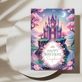 Magical Pink Princess Castle Birthday Kaart