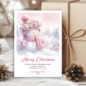Magical pink snowman Christmas kids card digital Feestdagenkaart