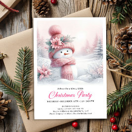 Magical Pink Snowman Editable Kids Christmas Party Kaart