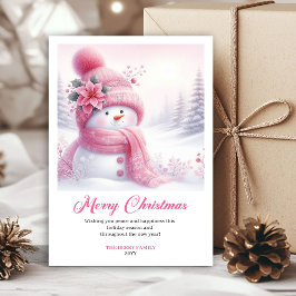 Magical Pink Snowman Kids Printable Christmas Card Feestdagenkaart