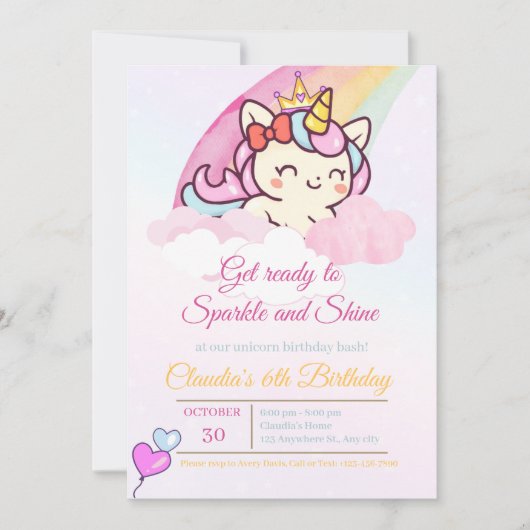 Magical Pink Unicorn Birthday Card for Girls Bedankkaart (Voorkant)
