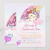 Magical Pink Unicorn Birthday Card for Girls Bedankkaart (Voorkant / Achterkant)