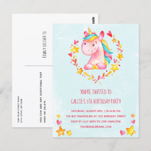 Magical Pink Unicorn Birthday Party Invitation Briefkaart