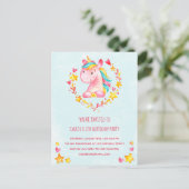 Magical Pink Unicorn Birthday Party Invitation Briefkaart (Staand voorkant)