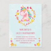 Magical Pink Unicorn Birthday Party Invitation Briefkaart (Voorkant)