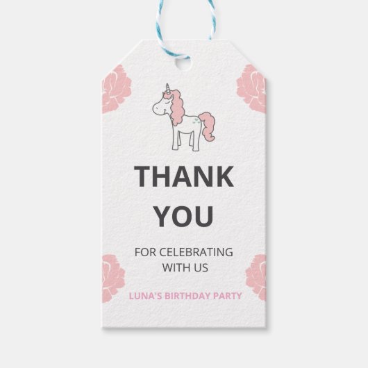Magical Pink Unicorn Birthday Party Thank you Cadeaulabel (Voorkant)