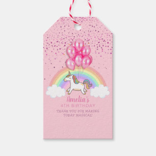 Magical Pink Unicorn Rainbow Birthday Dank je Cadeaulabel