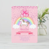 Magical Pink Unicorn Rainbow Birthday Uitnodiging (Staand voorkant)