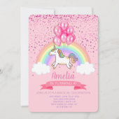 Magical Pink Unicorn Rainbow Birthday Uitnodiging (Voorkant)