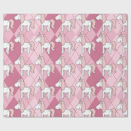 Magical Plaid Pink Unicorn Christmas  Cadeaupapier (Vlak)