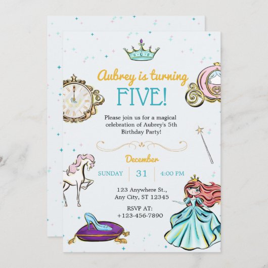 Magical Princess Fairytale verjaardagsuitnodiging Kaart (Voorkant / Achterkant)