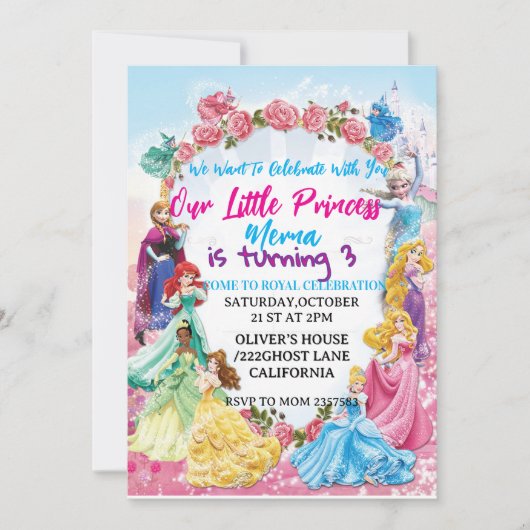 Magical Princess Theme Birthday Invite  Kaart (Voorkant)