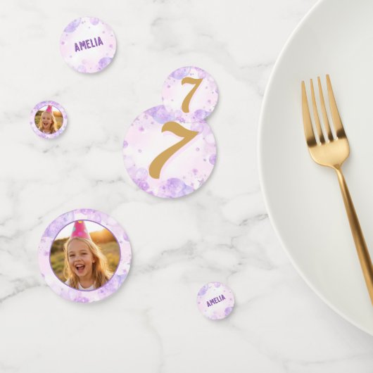 Magical Purple Photo Happy Birthday Party Confetti (Groep)