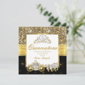Magical Quinceanera Gold Black Horse Carriage Kaart (Staand voorkant)