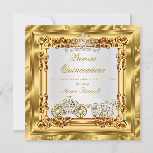 Magical Quinceanera Gold Diamond Horriage Kaart (Voorkant)