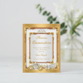 Magical Quinceanera White Gold Horse and Carriage Kaart (Staand voorkant)