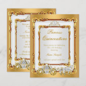 Magical Quinceanera White Gold Horse and Carriage Kaart (Voorkant / Achterkant)