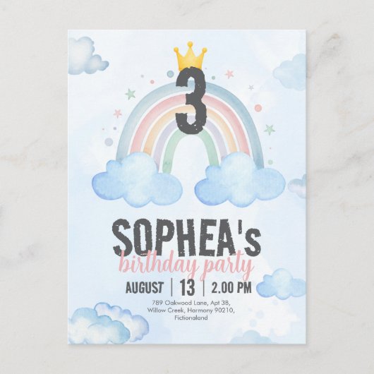 Magical Rainbow Birthday Invitation Postcard Aankondigingskaart (Voorkant)