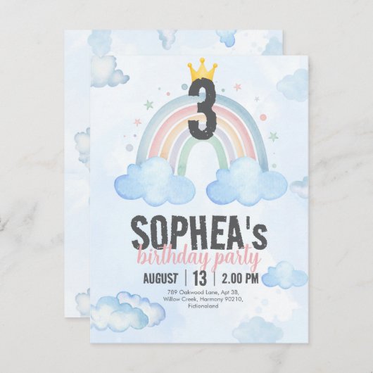 Magical Rainbow Birthday Invitation Postcard Uitnodiging Briefkaart (Voorkant / Achterkant)
