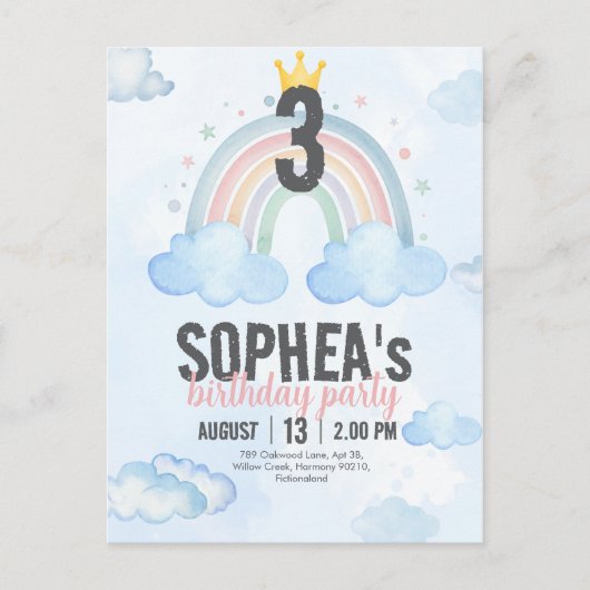 Magical Rainbow Birthday Invitation Postcard Uitnodiging Briefkaart (Voorkant)